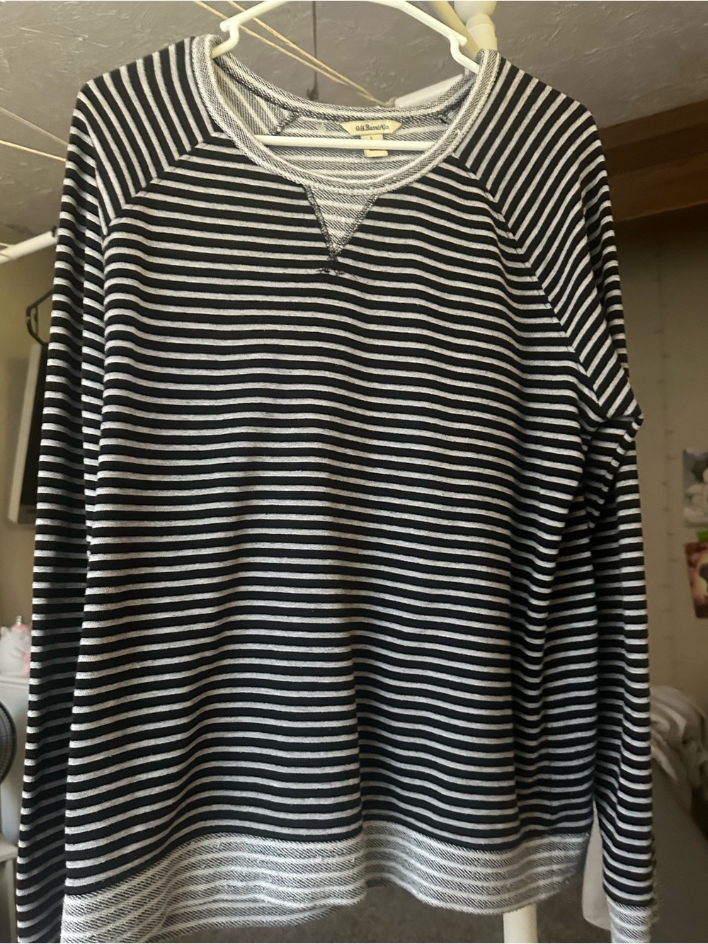 G.H. Bass & Co. Black and White Striped Men's Crewneck Sweater